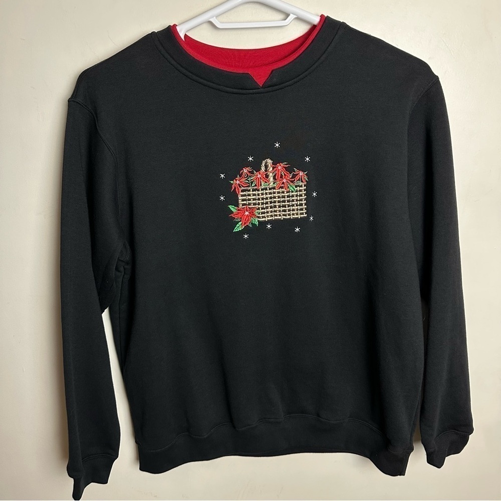 Vintage Grandma Sweater Poinsettia Basket Women's size XL New w/tags embroidered